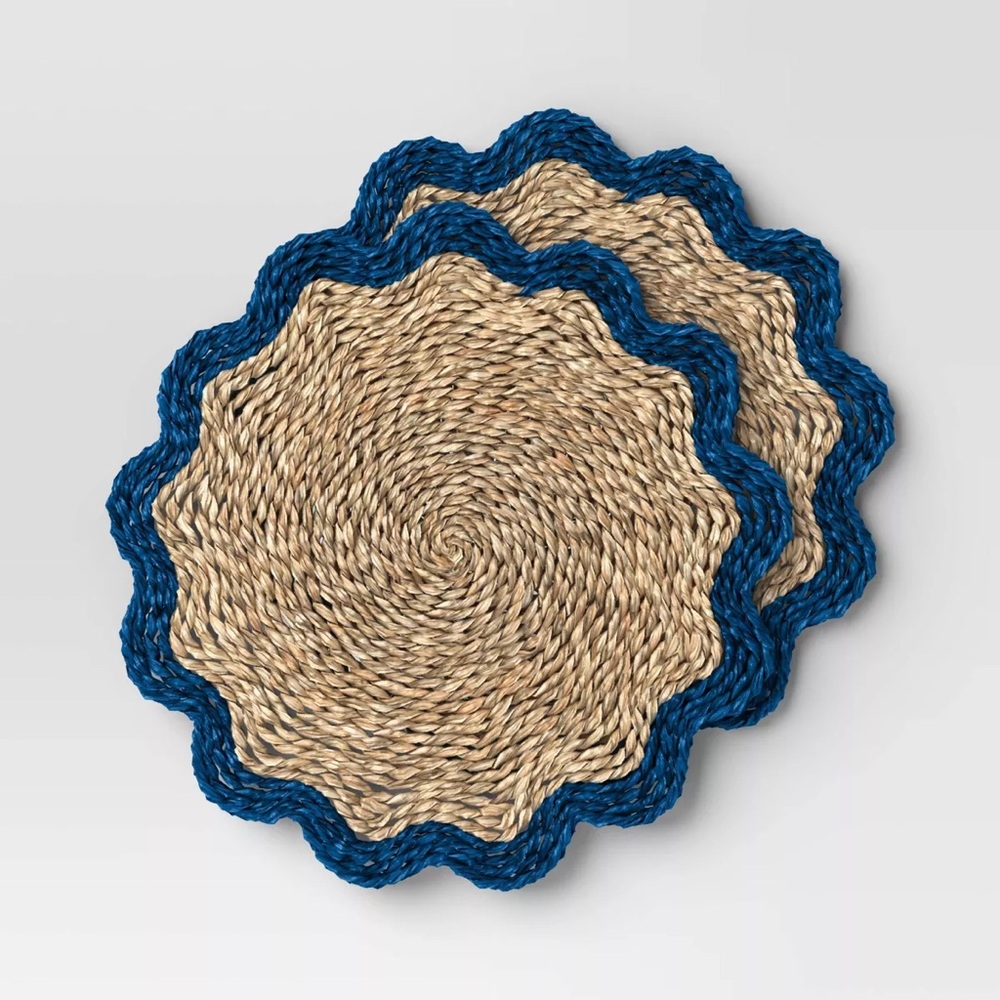 Threshold Natural Woven Coasters with Blue Trim (Set of 2)